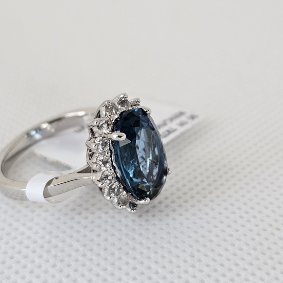 Genuine London Blue Topaz & White Topaz Ring in Rhodium/ Sterling Silver Sz 8! - Picture 5 of 16